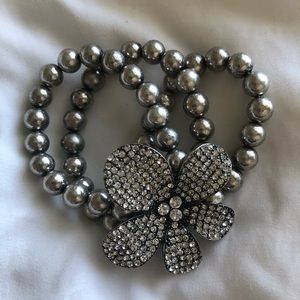 Silver Crystal Flower Beaded Bracelet